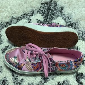 EUC Superga Embroidered Satin Lace Up Shoes Size 8